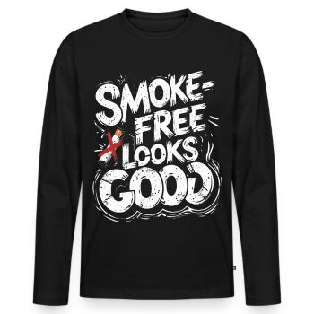 Non Smoking Ex Smoker Smoke Free Looks Good - Men's Premium Organic Long Sleeve Shirt - black - Front - Nico (187cm)