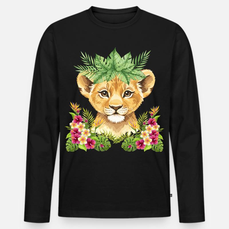 Blütenlöwenjunges - Männer Premium Bio Langarmshirt - Schwarz