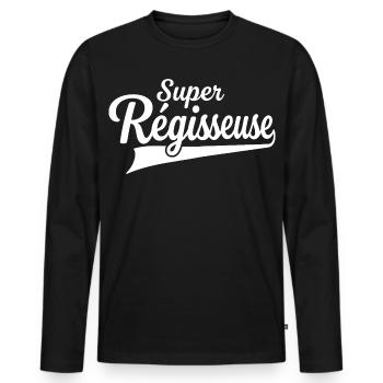 Humour Métier Super Régisseuse Femme - T-shirt manches longues Premium bio Homme - noir - Devant - Nico (187cm)