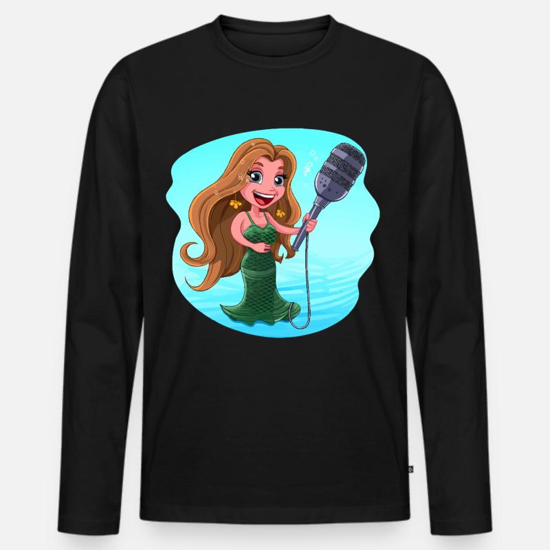 Meerjungfrau singt Karaoke Mikrofon - Männer Premium Bio Langarmshirt - Schwarz