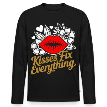 Kisses heal everything - Men's Premium Organic Long Sleeve Shirt - black - Front - Nico (187cm)