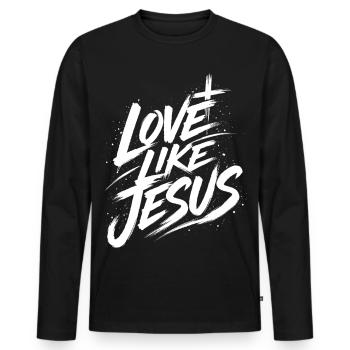 T-shirt Jésus : Amour comme Jésus Cadeau chrétien - T-shirt manches longues Premium bio Homme - noir - Devant - Nico (187cm)