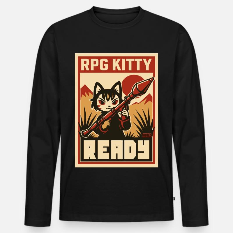 RPG Kitty Ready Poster - Männer Premium Bio Langarmshirt - Schwarz