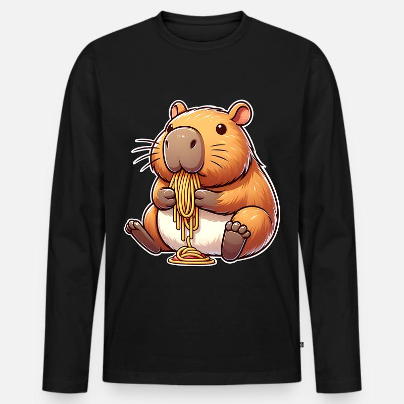 Capybara Pasta - Männer Premium Bio Langarmshirt - Schwarz