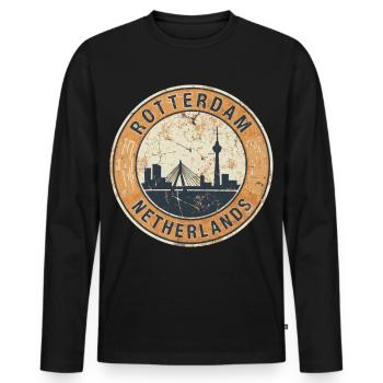 Rotterdam Néerlandais Skyline Vintage - T-shirt manches longues Premium bio Homme - noir - Devant - Nico (187cm)