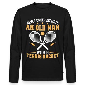 old man with a tennis racket gift for tennis dad  - Men's Premium Organic Long Sleeve Shirt - black - Front - Nico (187cm)