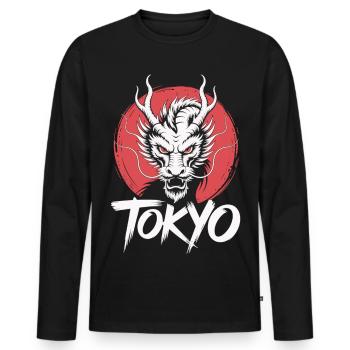 Tokyo Dragon Shirt style samouraï japonais streetwear - T-shirt manches longues Premium bio Homme - noir - Devant - Nico (187cm)