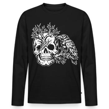 Crâne, Arbre et Corbeau - T-shirt manches longues Premium bio Homme - noir - Devant - Nico (187cm)