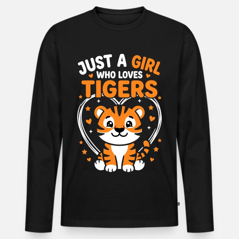 Süßes Tiger Design mit Herzen und Sternen - Männer Premium Bio Langarmshirt - Schwarz