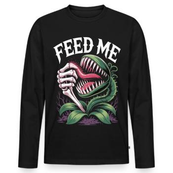 Feed Me T-Shirt Carnivorous Plant - Men's Premium Organic Long Sleeve Shirt - black - Front - Nico (187cm)