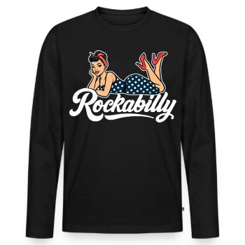 Pin-Up Rockabilly : Femme vintage en robe jupon - T-shirt manches longues Premium bio Homme - noir - Devant - Nico (187cm)