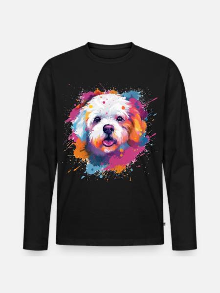Bichon Fris Bunte Hundesplash-Kunst - Männer Premium Bio Langarmshirt - Schwarz