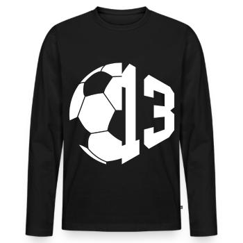 NR. 13 FUßBALLER NUMMER 13 FUßBALL 13. GEBURTSTAG - Männer Premium Bio Langarmshirt - Schwarz - Vorne - Nico (187cm)