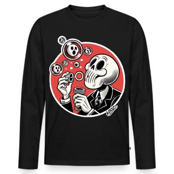Skeleton Bubble Blower Illustration - Men's Premium Organic Long Sleeve Shirt - black - Front - Nico (187cm)