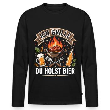 Grillmeister Spruch – Ich grille, du holst Bier - Männer Premium Bio Langarmshirt - Schwarz - Vorne - Nico (187cm)