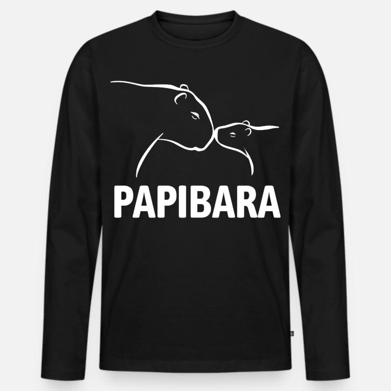 Papibara - Capybara Vater und Kind - Männer Premium Bio Langarmshirt - Schwarz