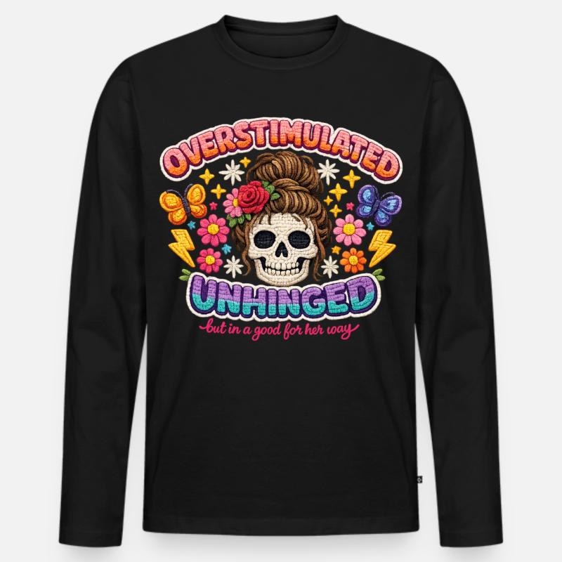 Overstimulated Unhinged Skull Flora - Männer Premium Bio Langarmshirt - Schwarz