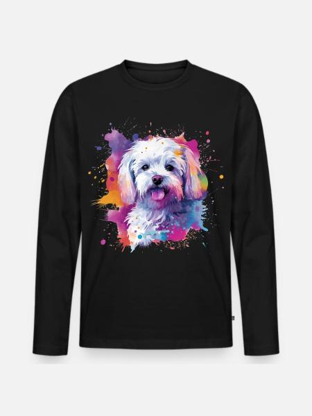 Maltesische bunte Hunde-Splash-Kunst - Männer Premium Bio Langarmshirt - Schwarz