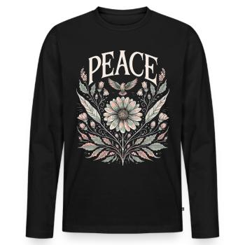 Paix Vintage Décor Floral Design Pastel - T-shirt manches longues Premium bio Homme - noir - Devant - Nico (187cm)