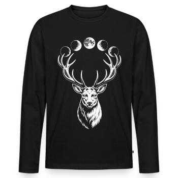 Hirsch Geweih Mond Shirt Spirit - Männer Premium Bio Langarmshirt - Schwarz - Vorne - Nico (187cm)