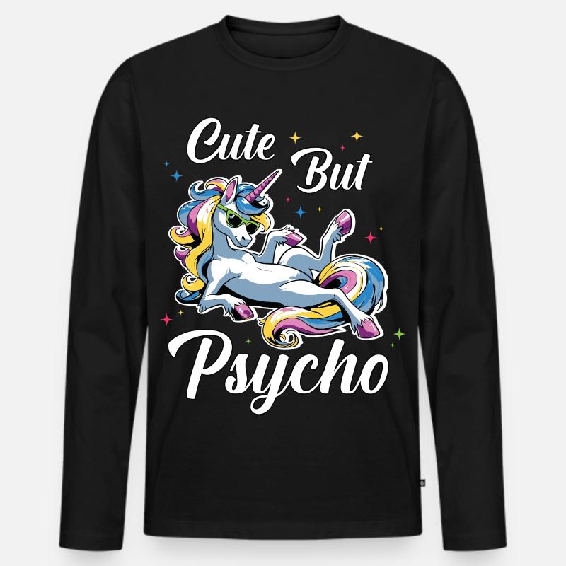 Niedliches Psycho Einhorn - Männer Premium Bio Langarmshirt - Schwarz