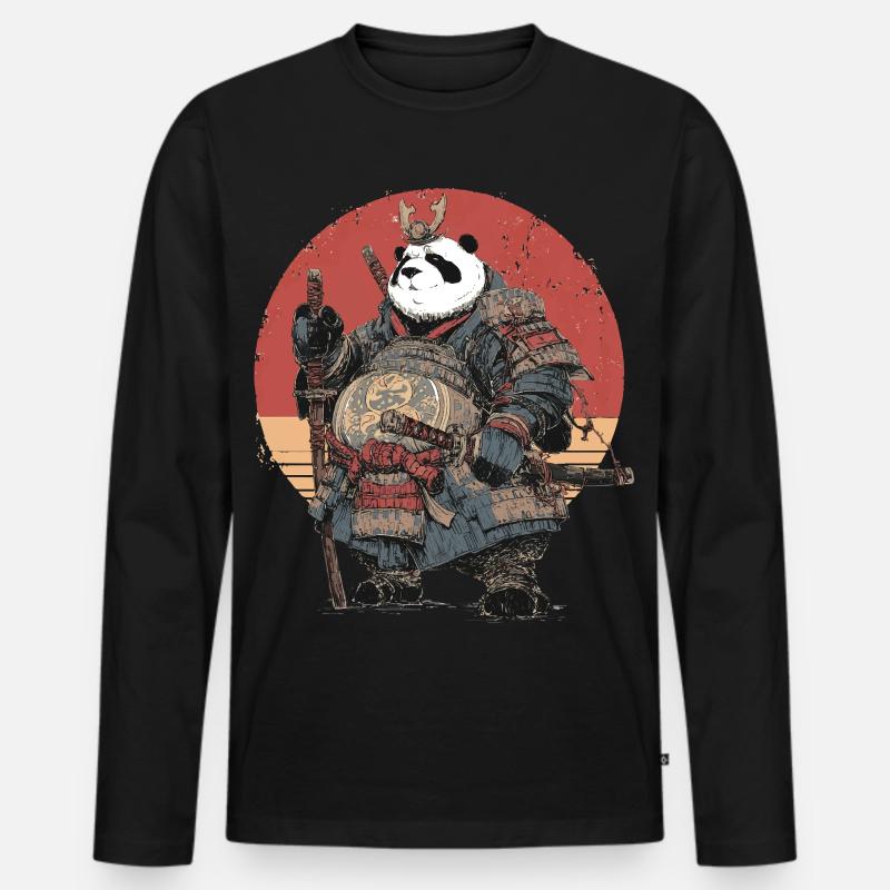 Panda-Samurai in robuster Rüstung - Männer Premium Bio Langarmshirt - Schwarz