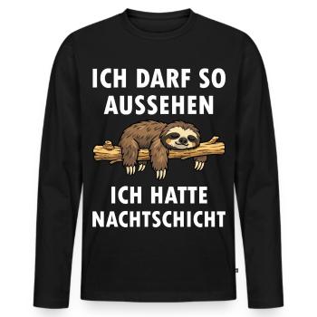 Ich darf so aussehen hatte Nachtschicht Faultier - Männer Premium Bio Langarmshirt - Schwarz - Vorne - Nico (187cm)