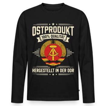 Ostprodukt DDR 100 Prozent Qualität Ostalgie - Männer Premium Bio Langarmshirt - Schwarz - Vorne - Nico (187cm)