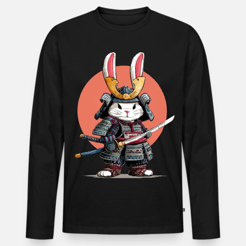 Hasen-Samurai-Krieger - Männer Premium Bio Langarmshirt - Schwarz
