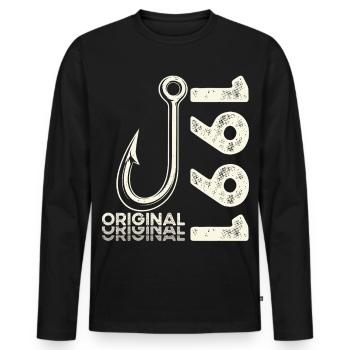 35th Birthday Gift Angler Fishing Man 1991 - Men's Premium Organic Long Sleeve Shirt - black - Front - Nico (187cm)