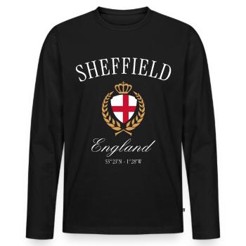 Sheffield England Coat of Arms Crown – Travel Souvenir - Men's Premium Organic Long Sleeve Shirt - black - Front - Nico (187cm)