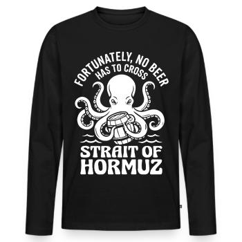 Fortunately No Beer Strait of Hormuz Humor - Men's Premium Organic Long Sleeve Shirt - black - Front - Nico (187cm)