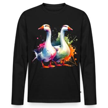 Emdengans Embden Goose - Männer Premium Bio Langarmshirt - Schwarz - Vorne - Nico (187cm)