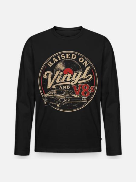 Passion vinyle et voitures V8 - T-shirt manches longues Premium bio Homme - noir