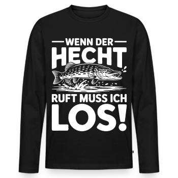 Angler Spruch Hecht - Männer Premium Bio Langarmshirt - Schwarz - Vorne - Nico (187cm)