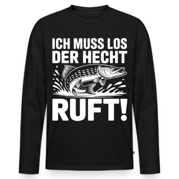 Hecht Angeln Humor - Männer Premium Bio Langarmshirt - Schwarz - Vorne - Nico (187cm)