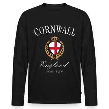 Cornwall England Wappen Krone – Reise Souvenir - Männer Premium Bio Langarmshirt - Schwarz - Vorne - Nico (187cm)