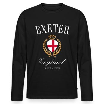 Couronne des armoiries d’Exeter England – Souvenir de voyage - T-shirt manches longues Premium bio Homme - noir - Devant - Nico (187cm)