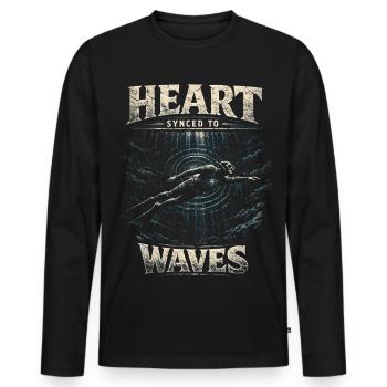 Apnée libre apnée Cœur synchronisé avec les vagues - T-shirt manches longues Premium bio Homme - noir - Devant - Nico (187cm)