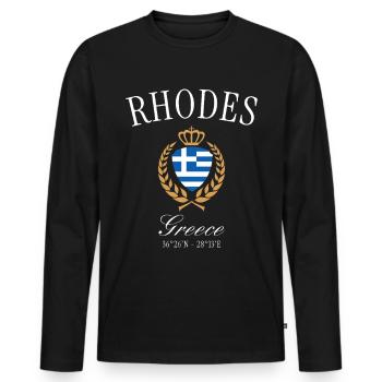 Couronne des armoiries de Rhodes Grèce – Souvenir de voyage - T-shirt manches longues Premium bio Homme - noir - Devant - Nico (187cm)