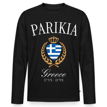 Parikia Griechenland Wappen Krone – Reise Souvenir - Männer Premium Bio Langarmshirt - Schwarz - Vorne - Nico (187cm)