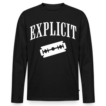 Explicit razor blade motif - Men's Premium Organic Long Sleeve Shirt - black - Front - Nico (187cm)
