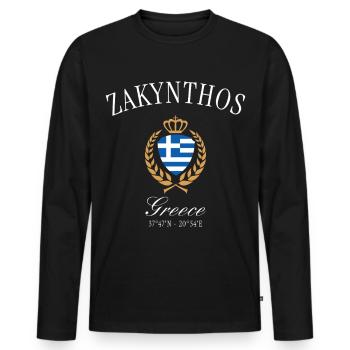 Souvenir de voyage de la couronne de Zakynthos en Grèce - T-shirt manches longues Premium bio Homme - noir - Devant - Nico (187cm)