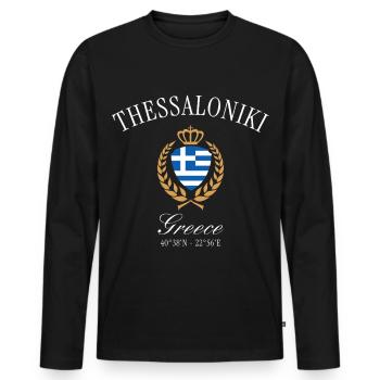 Thessaloniki Greece Coat of Arms Crown – Travel - Men's Premium Organic Long Sleeve Shirt - black - Front - Nico (187cm)