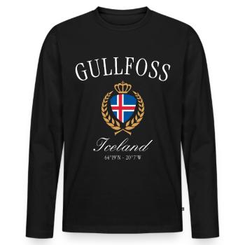 Gullfoss Island Wappen Krone – Reise Souvenir - Männer Premium Bio Langarmshirt - Schwarz - Vorne - Nico (187cm)
