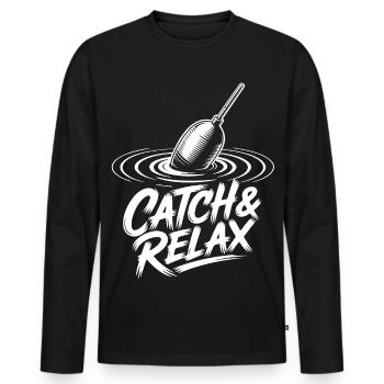 Catch & Relax - Männer Premium Bio Langarmshirt - Schwarz - Vorne - Nico (187cm)