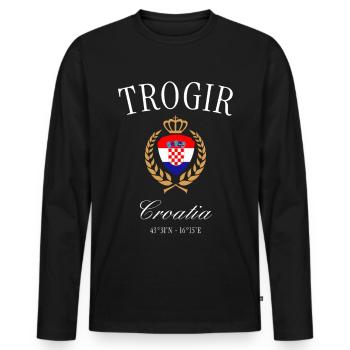 Trogir Croatia Coat of Arms Crown – Travel Souvenir - Men's Premium Organic Long Sleeve Shirt - black - Front - Nico (187cm)