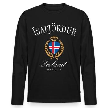 Ísafjörður Island Wappen Krone – Reise Souvenir - Männer Premium Bio Langarmshirt - Schwarz - Vorne - Nico (187cm)