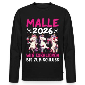 Malle 2026 Wir Eskalieren Bis Zum Schluss Einhorn - Männer Premium Bio Langarmshirt - Schwarz - Vorne - Nico (187cm)