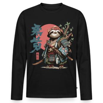 Samurai-Faultier-Krieger - Männer Premium Bio Langarmshirt - Schwarz - Vorne - Nico (187cm)